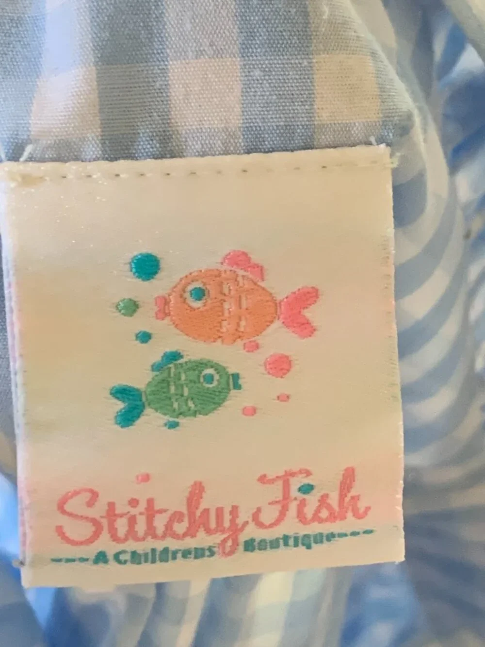Stitchy Fish Blue Gingham Flamingo Smocked Dress 4T Tie Shoulder Summer - Picture 3 of 4
